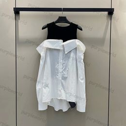 Long Shirt Femininity Contrast Color Two Piece Shirt Non Removable Elastic Vest Casual Shirt Top