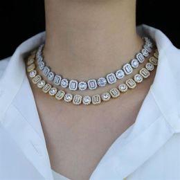 Hip Hop Iced Out Bling Round Square Baguette 5A Cz Choker Necklace For Women Girl Tennis Cuban Link Chain Engagement Jewellery Choke274H