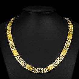 11mm Wide Gold Colour Byzantine Mens Chain Stainless Steel Necklace Boys Fashion Jewelry229o