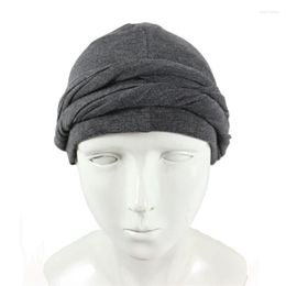 Berets Men Turban HeadWrap HaloTurban Durag Comfy Chemo Hat Satin Lined HeadScarf Muslim Hijab278A