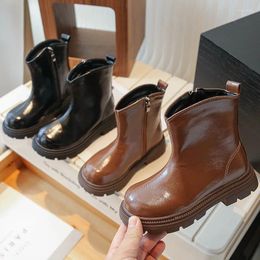 Boots 2023 Girls Black Brown Non-slip Children Fashion Versatile Soft Britain Style Cool High Top Princess Kids G09262