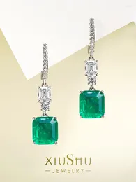 Stud Earrings 2023 Paraiba 10 11mm Rectangular Emerald Temperament Female S925 Silver Fashion Jewelry