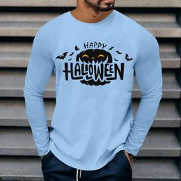 Men's T Shirts Halloween Long Sleeve Shirt Fashion Tops Slim Fit Crew Neck Casual Fall Pullover Dye Tee Streetwear Daily Oversized