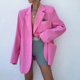Women's Wool Blends Elegant Oversized Single Breasted Long Women Blazer Suit Casual Autumn Full Sleeve Notched Office Ladies Blazer Jacket Coat 231012