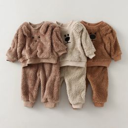 Clothing Sets Spring Baby Boy Girl Autumn Fleece Sweatshirt Trousers Toddler Kids Pajamas Warm Tops Pant Outwear 231012