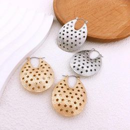 Hoop Earrings Elegant Temperament Hollow Stars Round Women's Metallic Colour Style Is Suitable For Daily Wear Holiday Gift Jewellery
