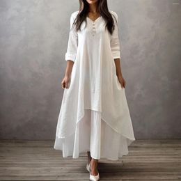 Casual Dresses Elegant Outwear Loose Long Sleeved For Women 2023 Cotton Linen Large Swing Plus Size Dress Vestidos Daily Wear