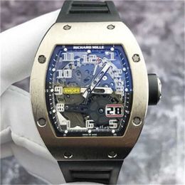 Richarmill Watch Mens and Womens Watches Series Wristwatches RM029 Mens Watch Hollow Out Dial 18K Platinum Calendar 40x48mm Automatic Mechanical Wat WN-30Q2