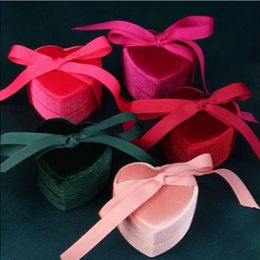 Velvet Ring Box Heart Shape Double Ring Boxes Display Holder Jewellery Case for Proposal Engagement Wedding Rjuld