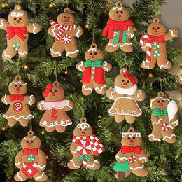Christmas Decorations 12pcs Gingerbread Man Ornaments for Christmas Tree Assorted Plastic Figurines Ornaments for Christmas Tree Hanging Decorations 231013