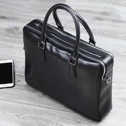 Briefcases Luxury Men Genuine Leather Briefcase Business bag Double Zipper Laptop Bag Office male portfolio men 231013