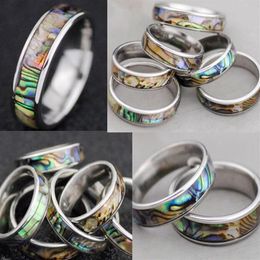 36PCS Natural Shellfish Abalone Shell Inlay 316L Stainless Steel Quality Rings 6mm Width Retro Wedding Engagement Pupular Ring Who288l