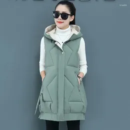 Women's Vests Women Vest Sleeveless Waterproof Hooded Cotton Waistcoat 2023 Autumn Winter Down Padded Jacket Long Slim Outwear