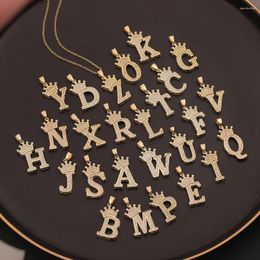 Pendant Necklaces Simple Women's Fashion Jewelry Crystal Crown English Letters A-Z Copper Charm Necklace Trend Birthday Party Gift