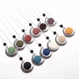 Pendant Necklaces 10pcs) Lava Stone Aroma Essential Oil Diffuser Necklace Jewellery Minimalist Rock Moon 12 Colours