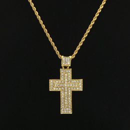 Mens Hip Hop Jewellery 18K Gold Silver Plated Fashion Bling Bling Cross Pendant Men Necklace For Gift Present Christian2922