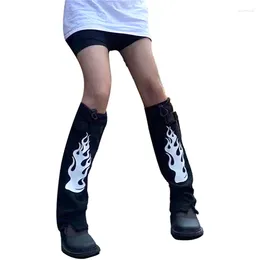 Women Socks Emo Gothic Punk Cute Aesthetic Flame Print Boots Shoes Cuffs Covers 2000s Cybercore Boot Cover Accessories