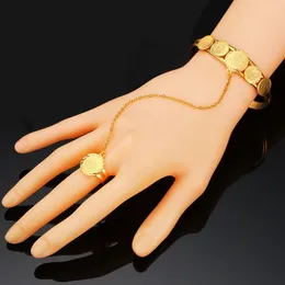 Bangle Arabic Coin Bracelet Ring Conjoined Copper Gold Colour Opening Wrist Ornament Size Adjustable Ethinc Style Gift