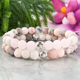 MG1090 Matte Rose Quartz Gemstone Bracelet Pink Zebra Jasper Diffuser Bracelet White Lava Hematite Bead Bracelet Essential Oil Yog2992