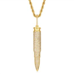 Mens Cool Hip Hop Necklace Gold Silver Colors CZ Bullet Pendant Necklace with 24inch Rope Chain Nice Gift302m