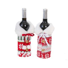 Christmas Red Wine Bottle Cover Knitted Snowflake Tree Cover With Bowknot Hairball Decorations