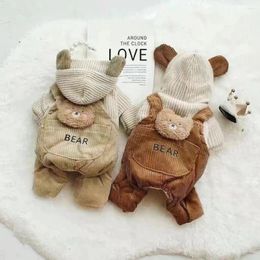 Dog Apparel Pet Four Legged Pants Cat Clothing Autumn Winter Shoulder Straps Hoodie Plush Thick Casual Teddy Bear