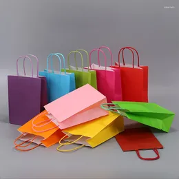 Gift Wrap 10pcs Kraft Paper Bag With Handles Coloured Candy Baking Wrapping Cookie Shopping Bags