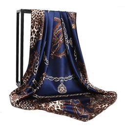 Winter designer large square scarf for women Leopard print silk foulard female neck scarves shawls and wraps poncho1281j