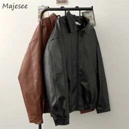 Men's Jackets PU Leather Jackets Men Bomber Coats American Retro Streetwear Chic Handsome Zip-Up Y2k Clothes Cool Pure Minimalist Chaqueta 231012