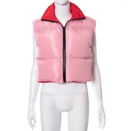 Women's Vests Padded Jacket Womens Body Warmer Quilted Up Waistcoat Crop Coat Gilet Vest Zip Sleeveless For Female Winter