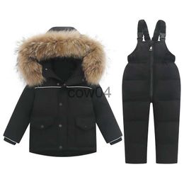 Rompers Winter down jacket jumpsuit baby boy parka real fur girl children's clothing set ski suit waterproof children's snowcoat TZ436 x1013