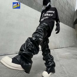 Men's Pants Pleated Leather Men Motorcycle For Street Wear faux leather pants men HIP HOP cargo 231012