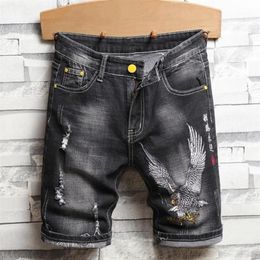 Men's Jeans Summer Men Personalised Embroidery Streetwear Beach Jean Shorts Fashion Loose Ripped Vintage Hip Hop Denim Short3175