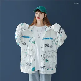 Women's Jackets Nice Vintage Streetwear Hooded Jacket Harajuku BF Summer Sunscreen Printed Coat Hoodie Zipper Thin