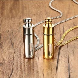 Men Necklaces Stainless Steel Glass Cylinder Aromatherapy Essential Oil Perfume Pendant Necklace Cremation Urn Jewelry PN-720283v