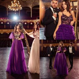 Party Dresses Purple Long Evening Pageant 2023 Luxury Beaded Lace Top Tiered Ruffles Custom Made A Line Prom Dress