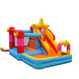 Bouncer House Red and Yellow Star gonfiabile Slima per bouncer Castle Cramping Wall Basketball Hoop Kids Party Outdoor Salto per interni da gioco da gioco per giochi per giocattoli piccoli giocattoli