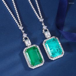 Pendant Necklaces EYIKA Brazil 28 20mm Rectangle Green Blue Paraiba Tourmaline Zircon Tennis Chain Necklace Luxury Party Jewellery For Women