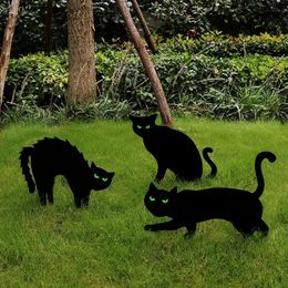 3pcs Black Cat Garden Stake, Waterproof Plastic Luminous Yard Sign With Stake For Outdoor, Garden Decor, Halloween Decor, Fall Decor