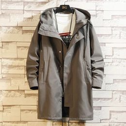 Men's Trench Coats M6XL Mens Coat Spring Autumn Male Jacket Long Zipper Hooded Solid Loose Casual Fashion Korean Windbreaker Clothe Hw83B 231012