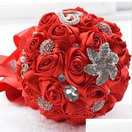 Decorative Flowers Selling Red Wedding Crystal Bridal Bouquets For Decoration Dhluh