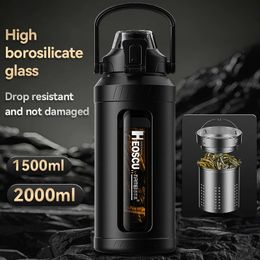 Tumblers 2L Glass Water Bottle with Sleeve Sport Bottles Outdoor Travel Portable Leakproof Drinkware Tea With Infuse 231013