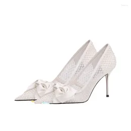Dress Shoes Spring And Summer Pointed Rhinestone Mesh Butterfly Wedding Thin High Heels Banquet Large Size Women's Sandals