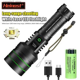 Torches White Laser LED Flashlight 1500 Metre Long Range 10000LM 26650 5000 MA Battery USB Rechargeable Tactical Portable Lantern Q231013