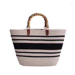 Storage Bags 2023 Fashion Bamboo Handle Women's Grass Bag Leisure Handbag Luxury Beach Shoulder Designer Woven