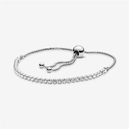 100% 925 Sterling Silver Sparkling Chain Adjustable Slider Tennis Bracelet Pave Cubic Zirconia Fashion Women Wedding Engagement Je205i