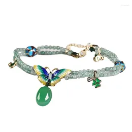 Anklets Gufeng Jingtai Blue Butterfly Foot Chain Green Agate Dongling Jade 2023 Loulan Inn Original