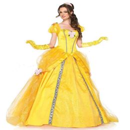 Cosplay Beauty And The Beast Bell Yellow Long Dress Halloween Costume Belle Princess Masquerade Carnival Adult Roles Suit