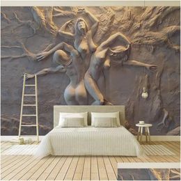 Wallpapers Custom Wallpaper European 3D Stereoscopic Embossed Abstract Beauty Body Art Background Wall Painting Living Room Bedroom Ho Dh7Wh