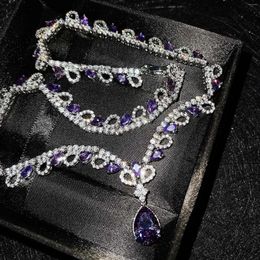 Pendant Necklaces Foydjew High-end Customised Jewellery Tears Of Ocean Luxury Micro-inlaid Full Zircon Purple Crystal For Women